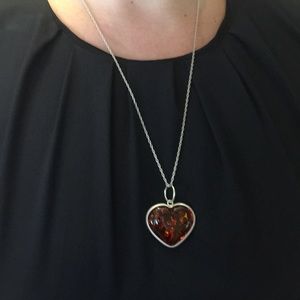Amber Heart Pendant in Sterling Silver